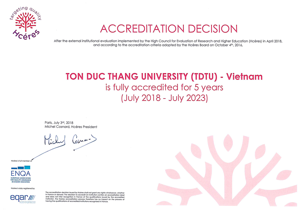 Đại học Tôn Đức Thắng được công nhận đạt chuẩn đại học theo hệ thống Châu Âu